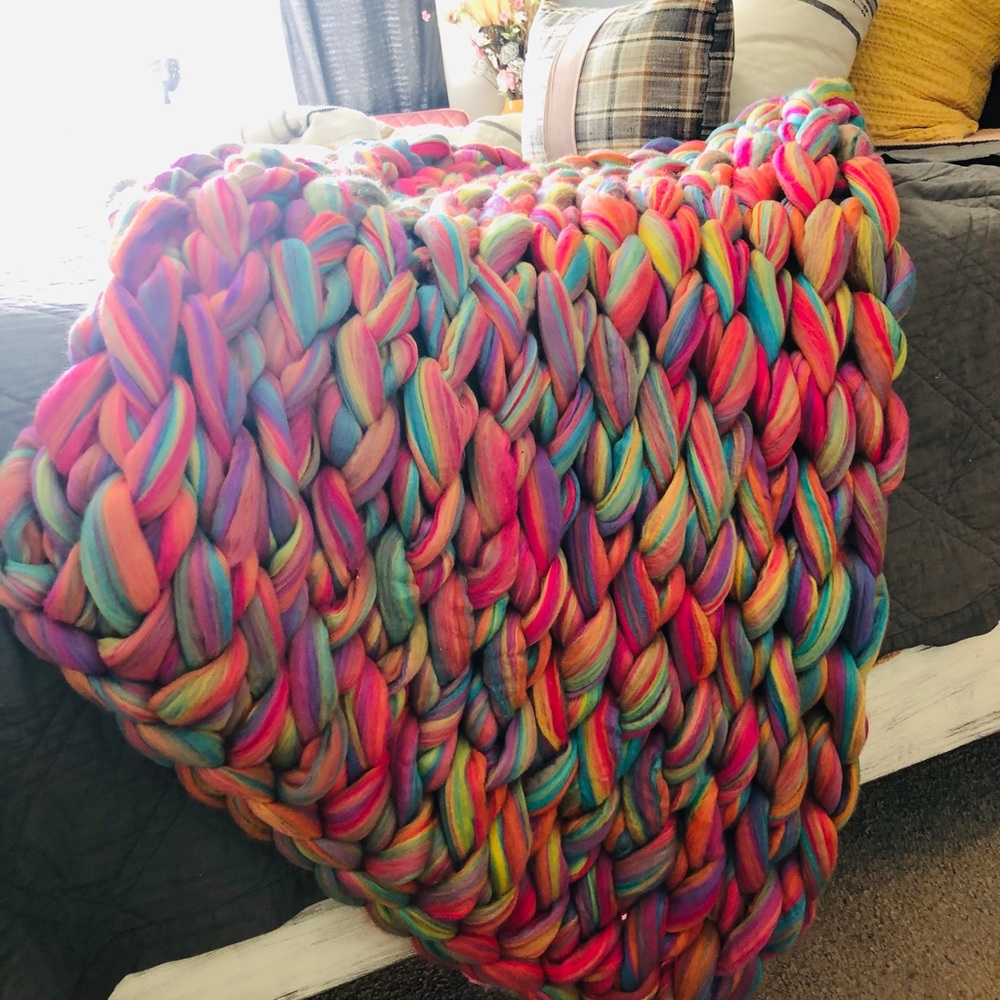 Chunky Knit Blanket Throw Rainbow Unicorn 36x60